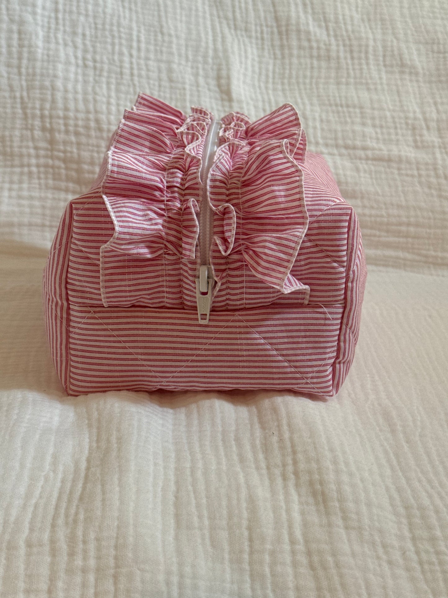 Stripped Pink Ruffles Pouch