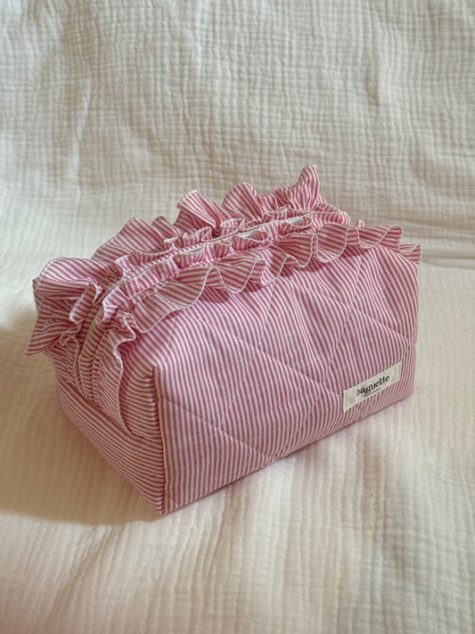 Stripped Pink Ruffles Pouch