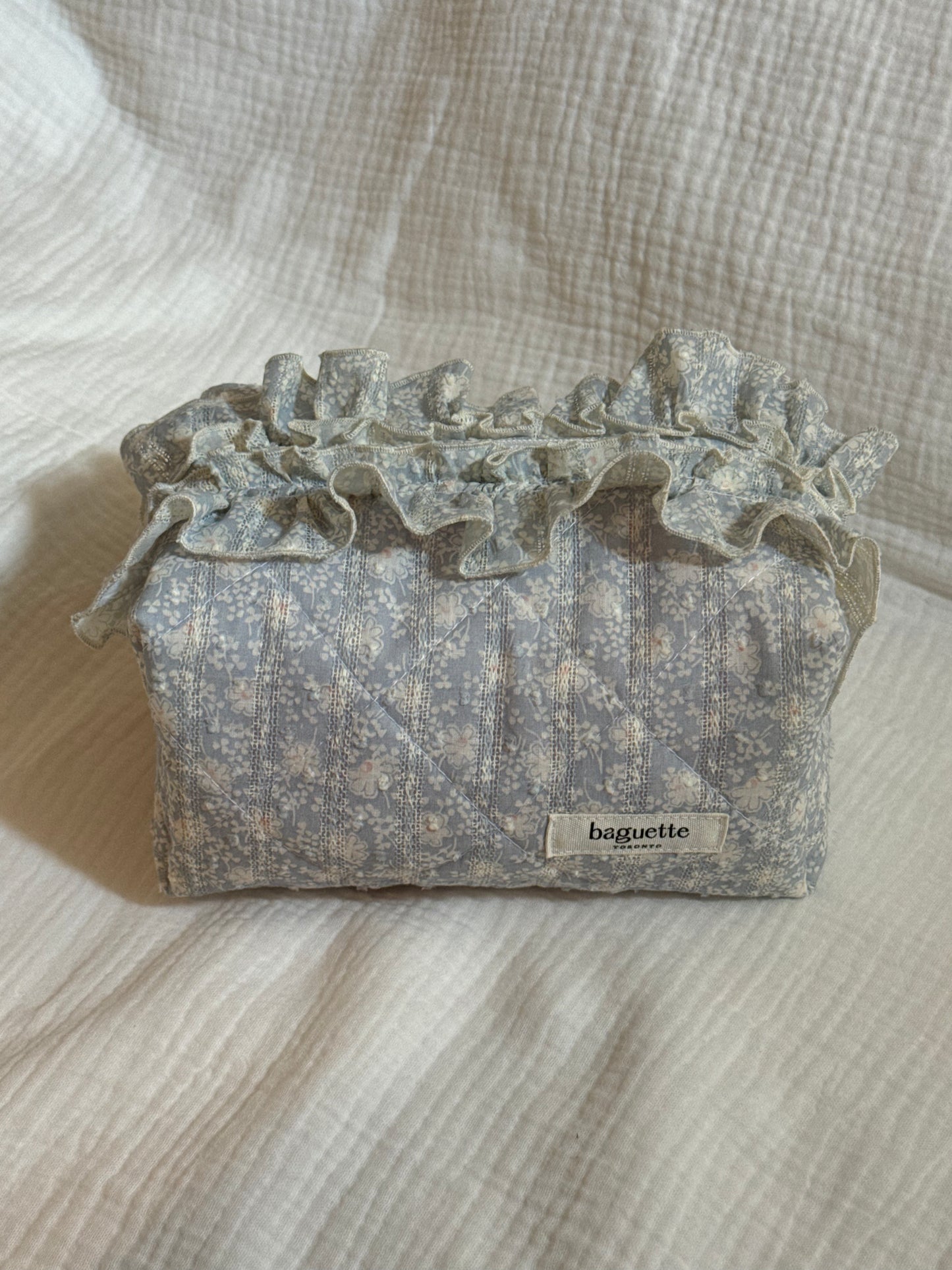 Blue Floral Disty Ruffle Pouch