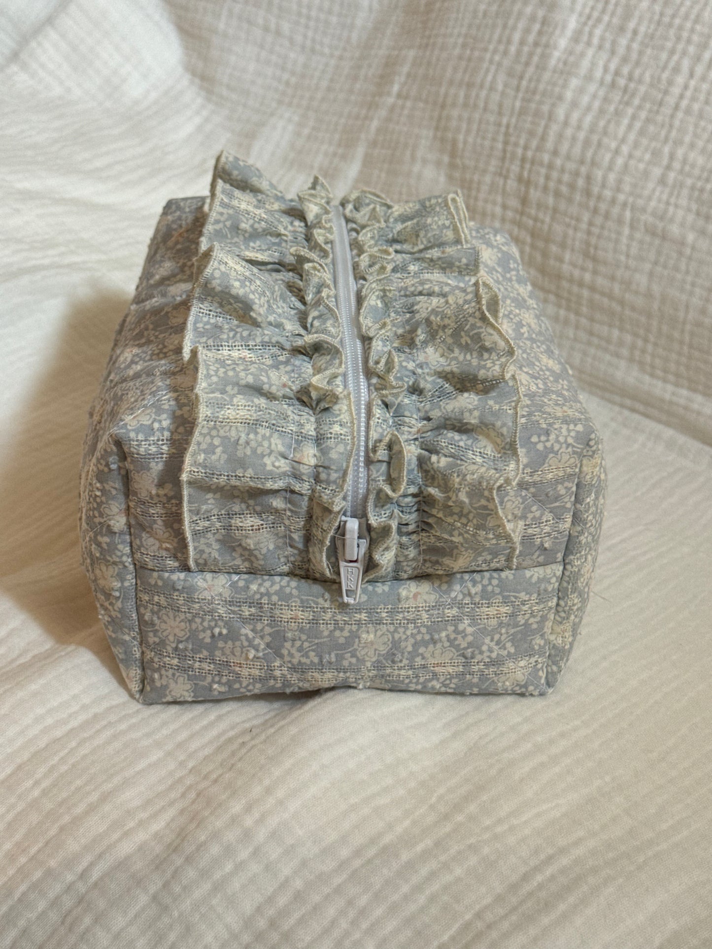 Blue Floral Disty Ruffle Pouch