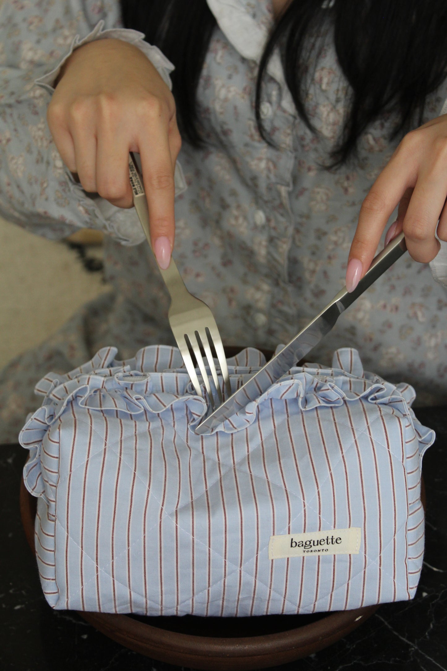 Stripped Blue Ruffles Pouch